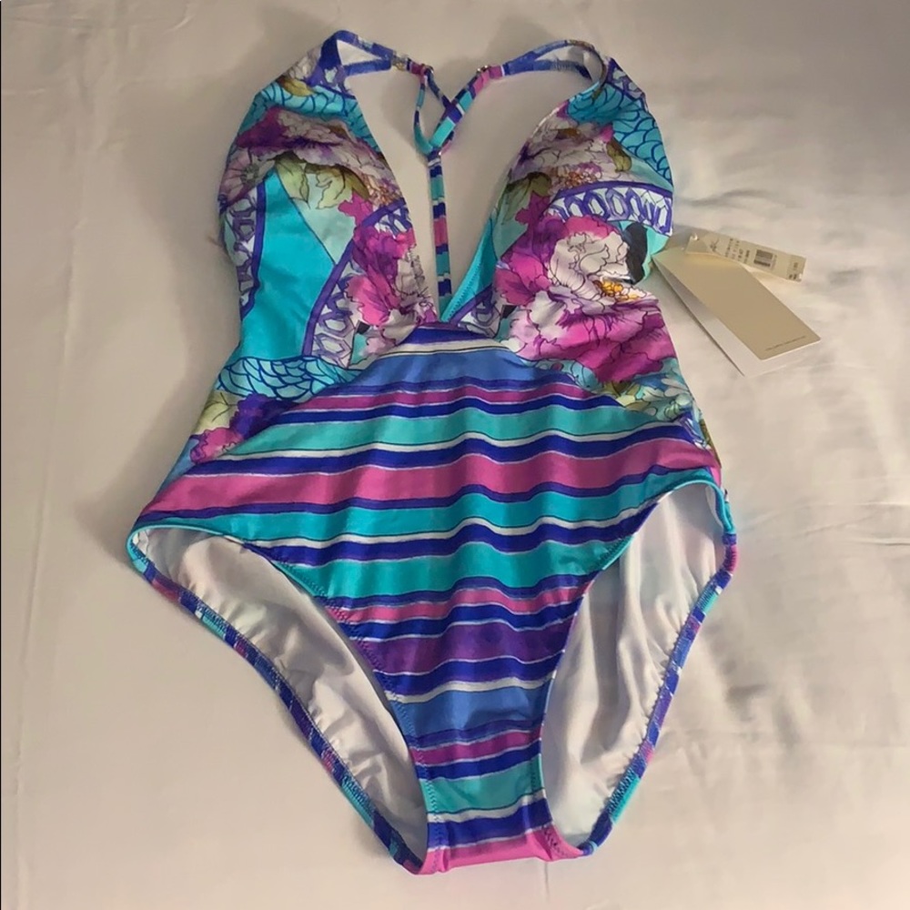 GOTTEX Floral Multi One-Piece V-Plunge Swimsuit 10 - Picture 3 of 8
